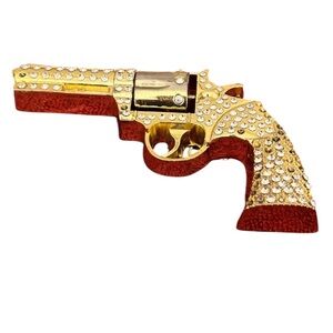 Gold Rhinestone Revolver Brooch belt gun buckle